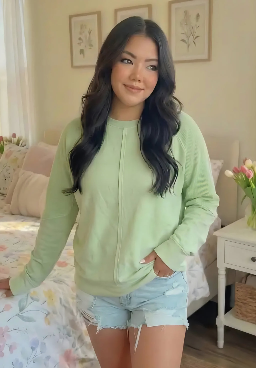 JadyK Daisy Waffle Ash Wash Top