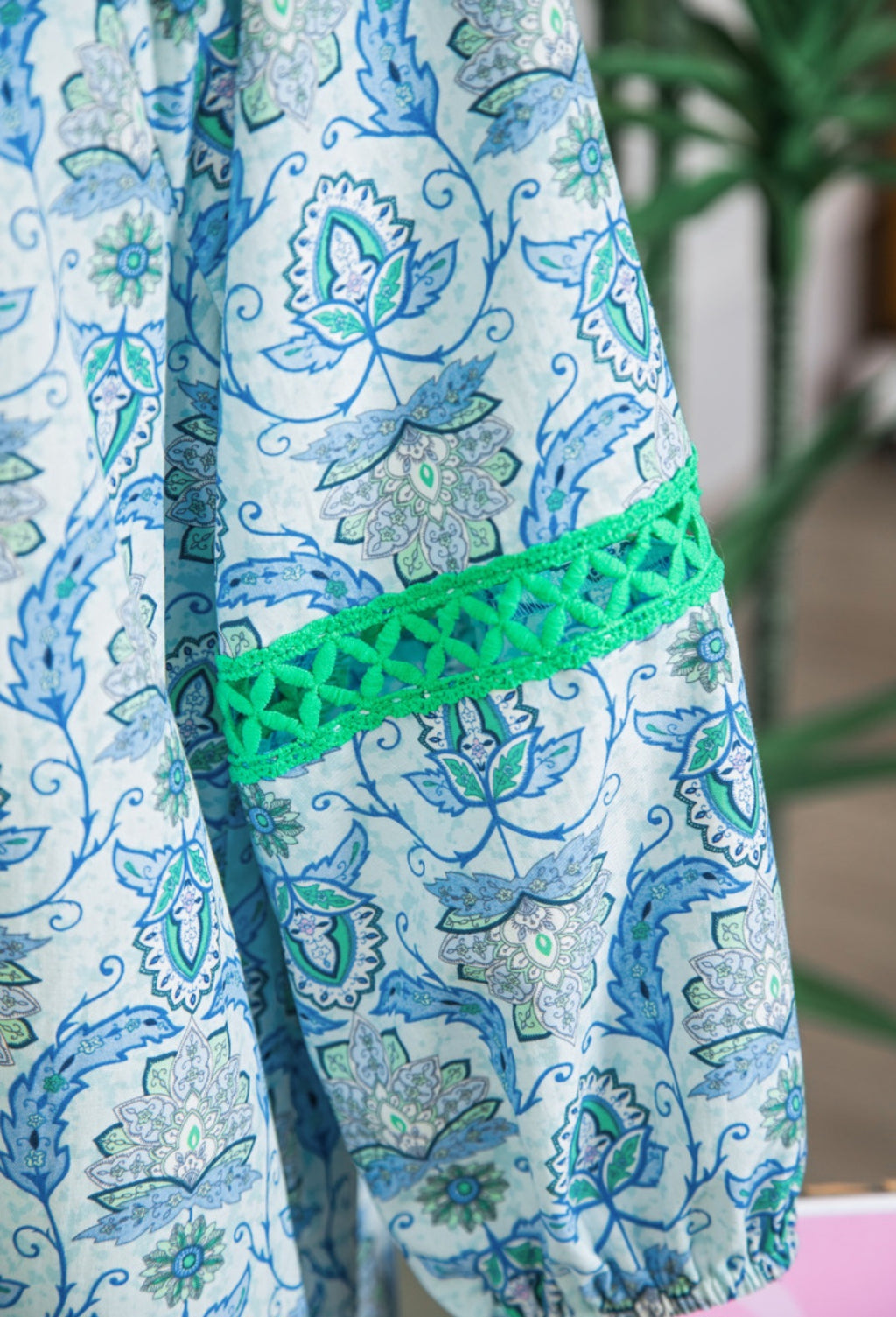 Blue Paisley Notched Neck Dress