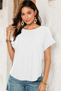 Cuffed Sleeve White Jaquard Eyelet Top