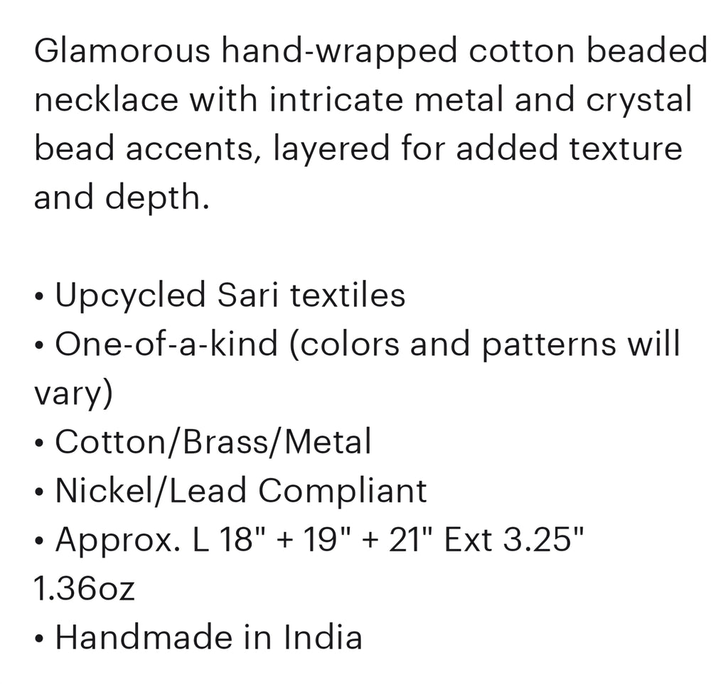Handmade Sari Beaded Necklace #2 *PREORDER*