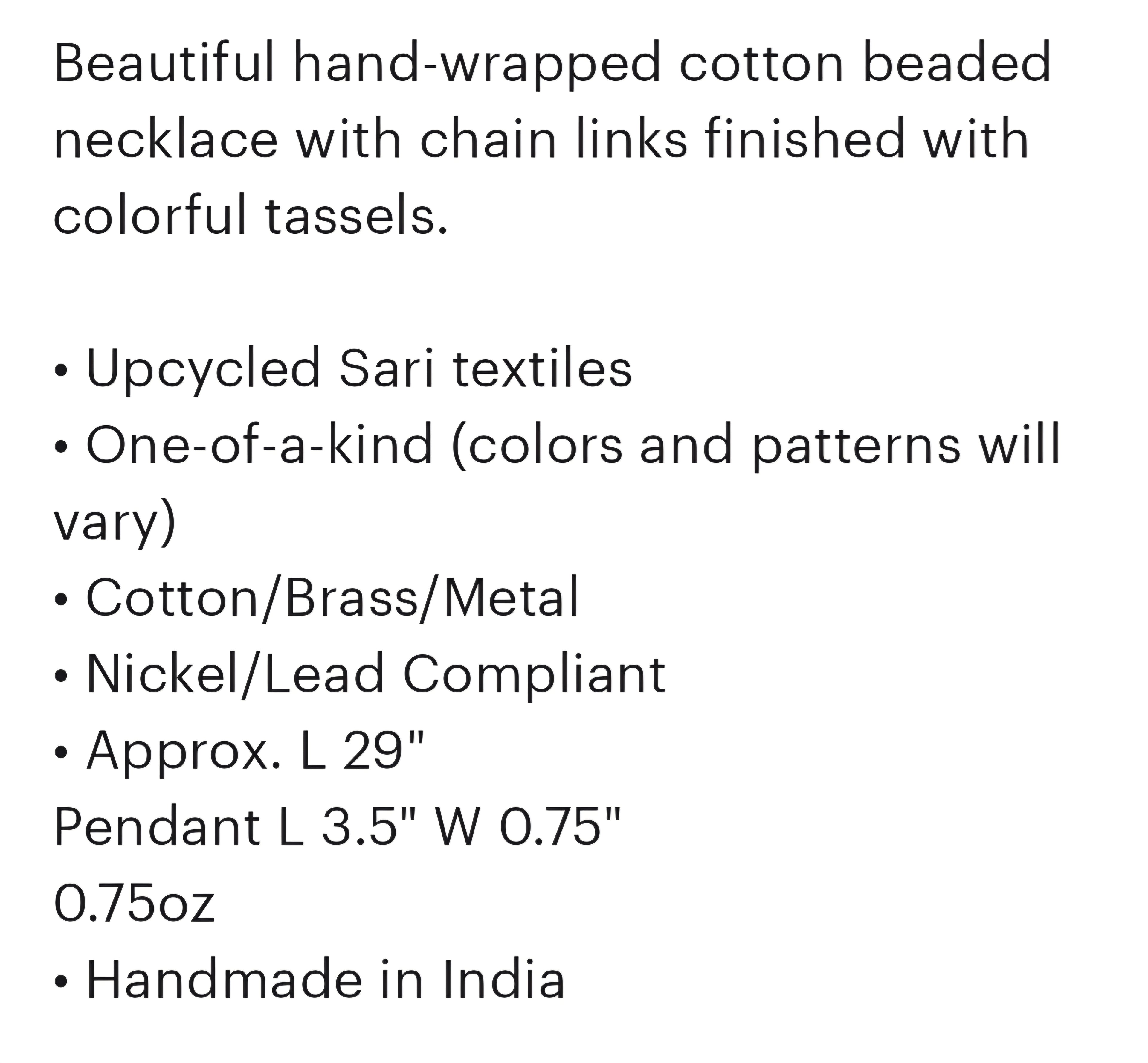 Handmade Sari Beaded Necklace #5 *PREORDER*