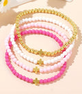 Gold Cross Beaded Bracelet Stack