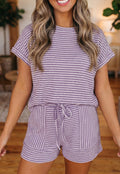 Textured Stripe Shorts Set Purple *PREORDER*