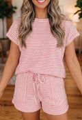 Textured Stripe Shorts Set Pink *PREORDER*