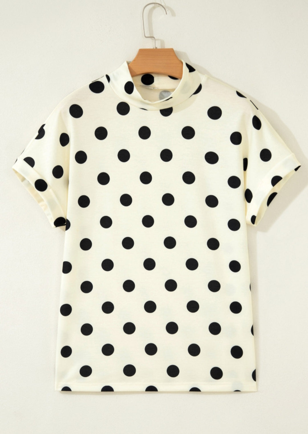 Beige Polka Dot Mock Neck Top *PREORDER*