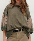 Dark Green Mineral Wash Flower Patch Top *PREORDER*