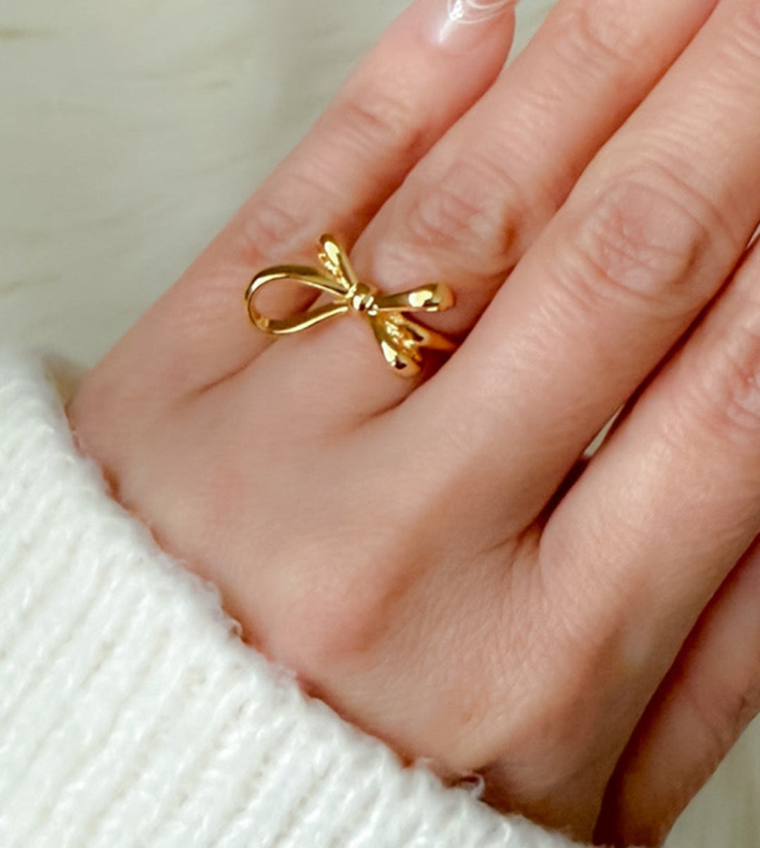 Gold Plated Adjustable Bow Ring
