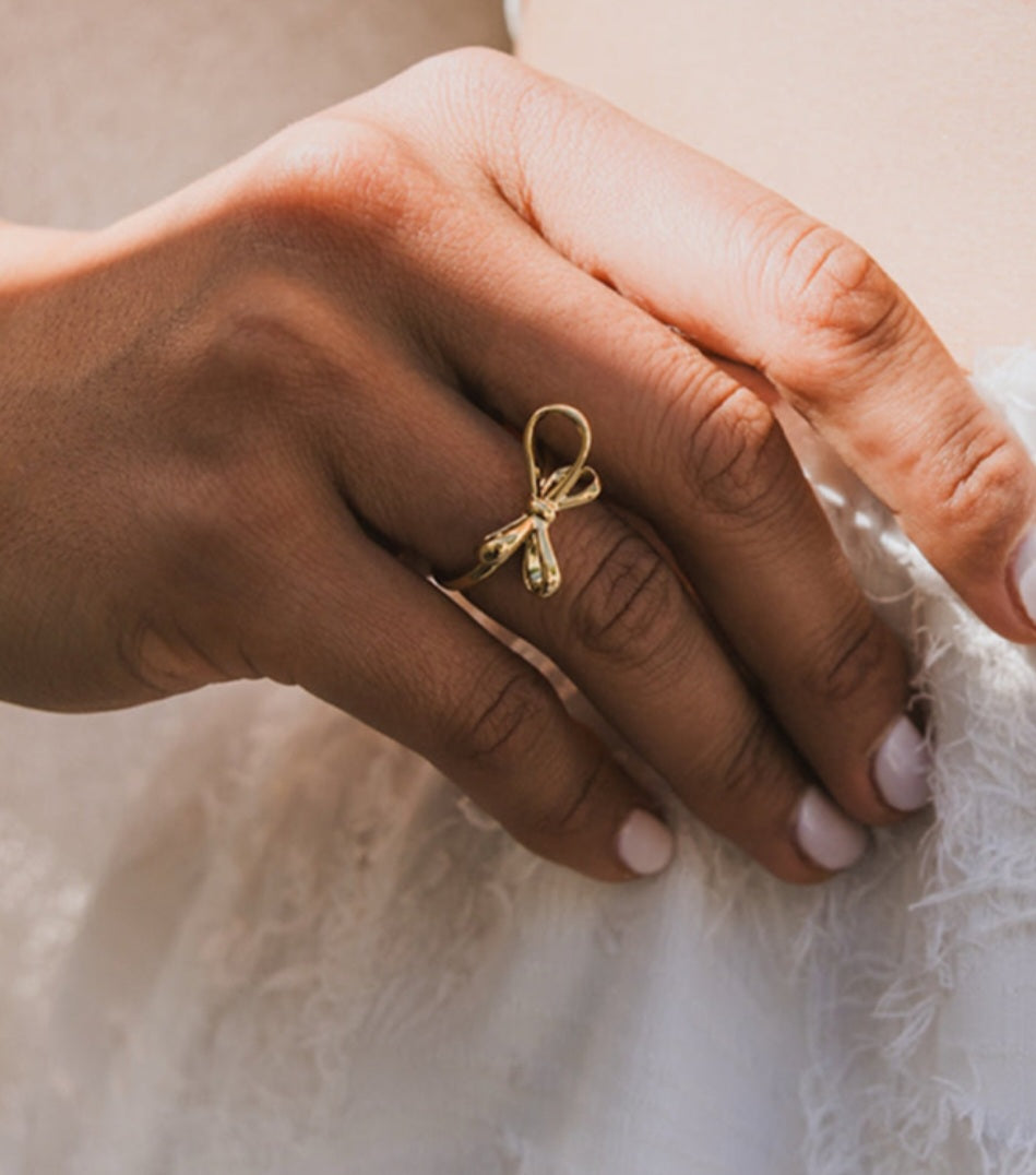 Gold Plated Adjustable Bow Ring