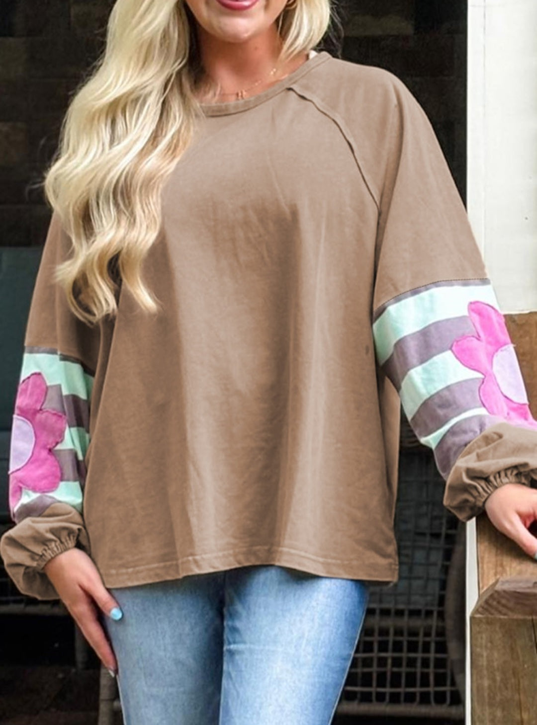 Flower Patch Plus Size Brown Pullover *PREORDER*