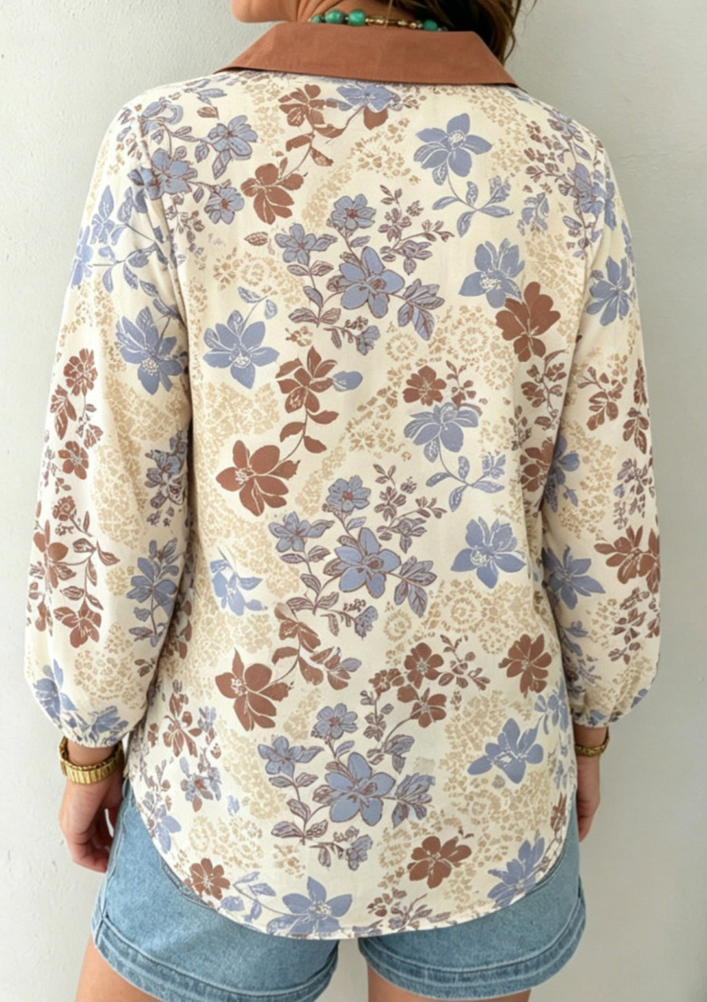 Blue/Brown Floral Long Sleeve Blouse *PREORDER*