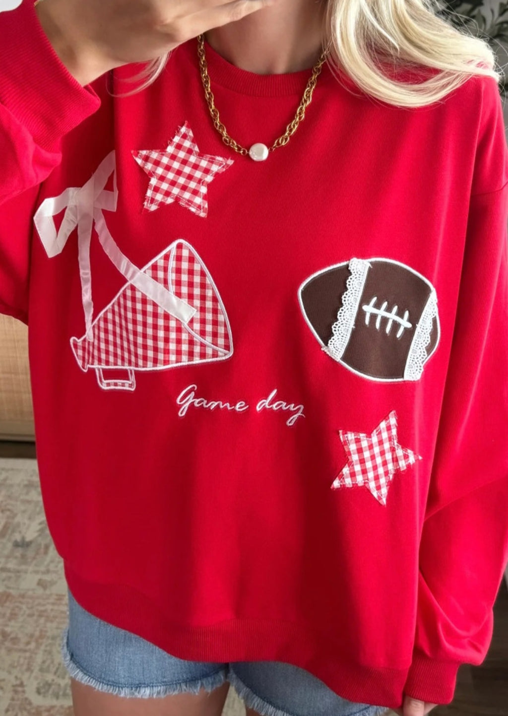 Gingham Patch Football Pullover Red *PREORDER*