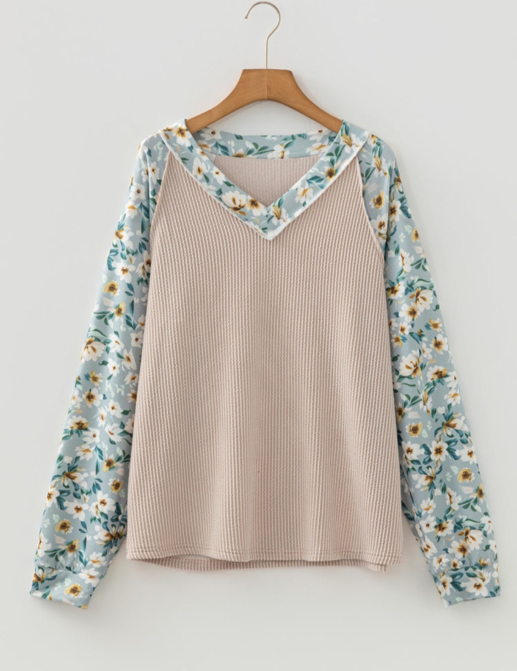 Floral Trim Raised Ribbed Top *PREORDER*