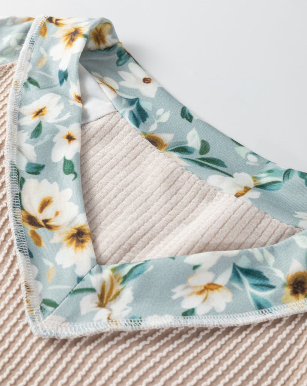 Floral Trim Raised Ribbed Top *PREORDER*