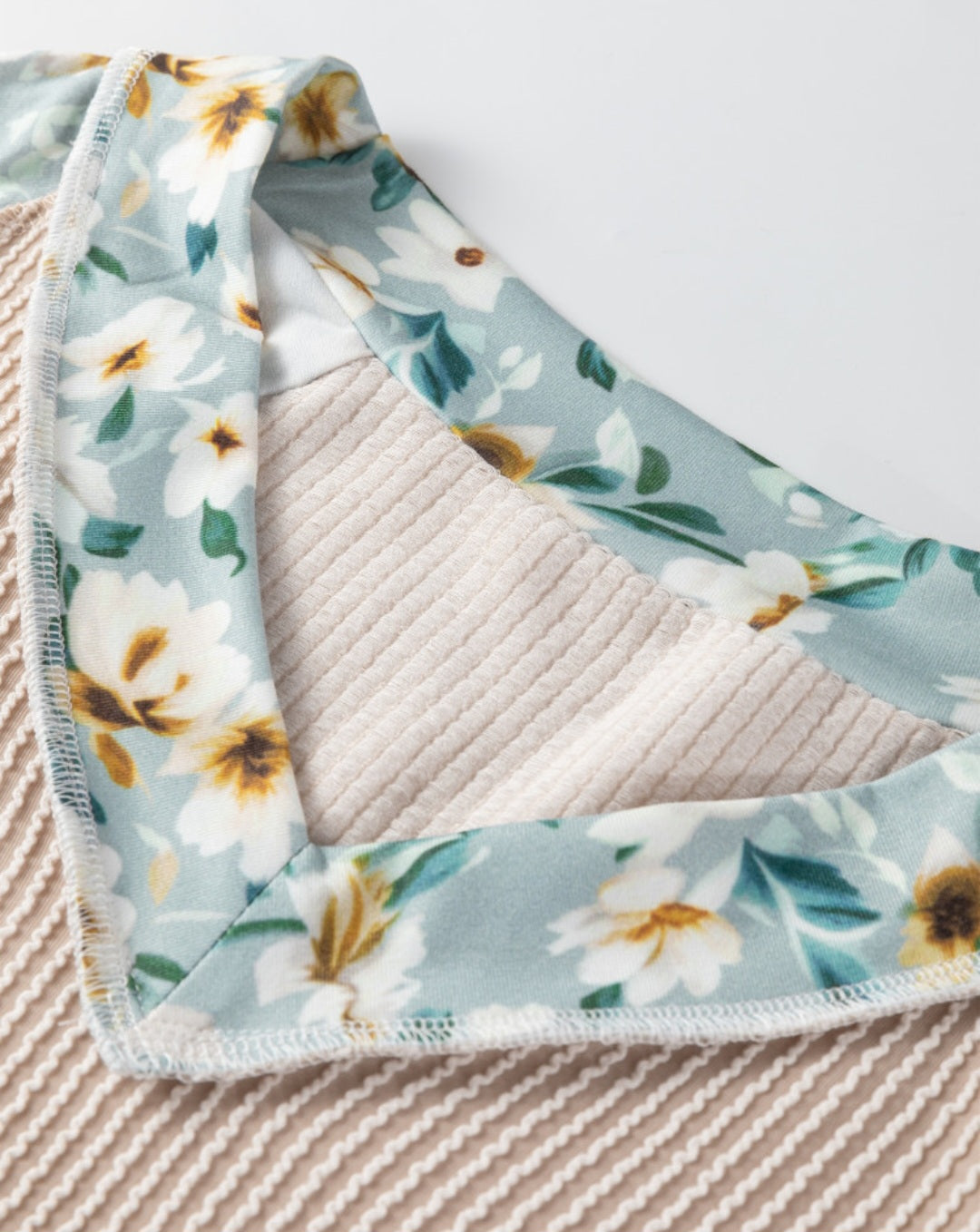 Floral Trim Raised Ribbed Top *PREORDER*