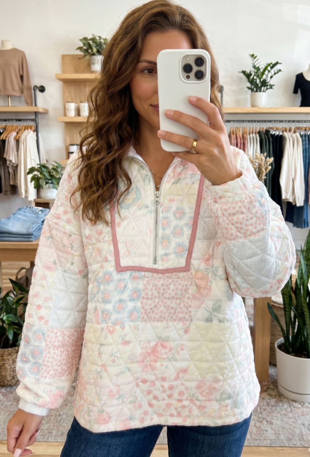 Quilted Floral Patchwork Zip Pullover *PREORDER*