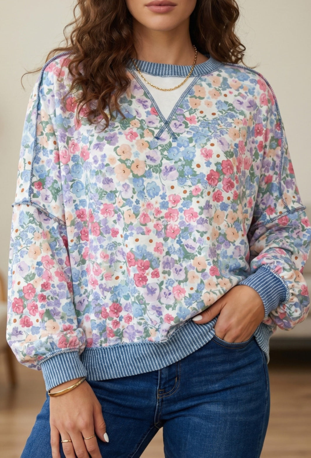 Floral Raised Ribbed Pullover *PREORDER*