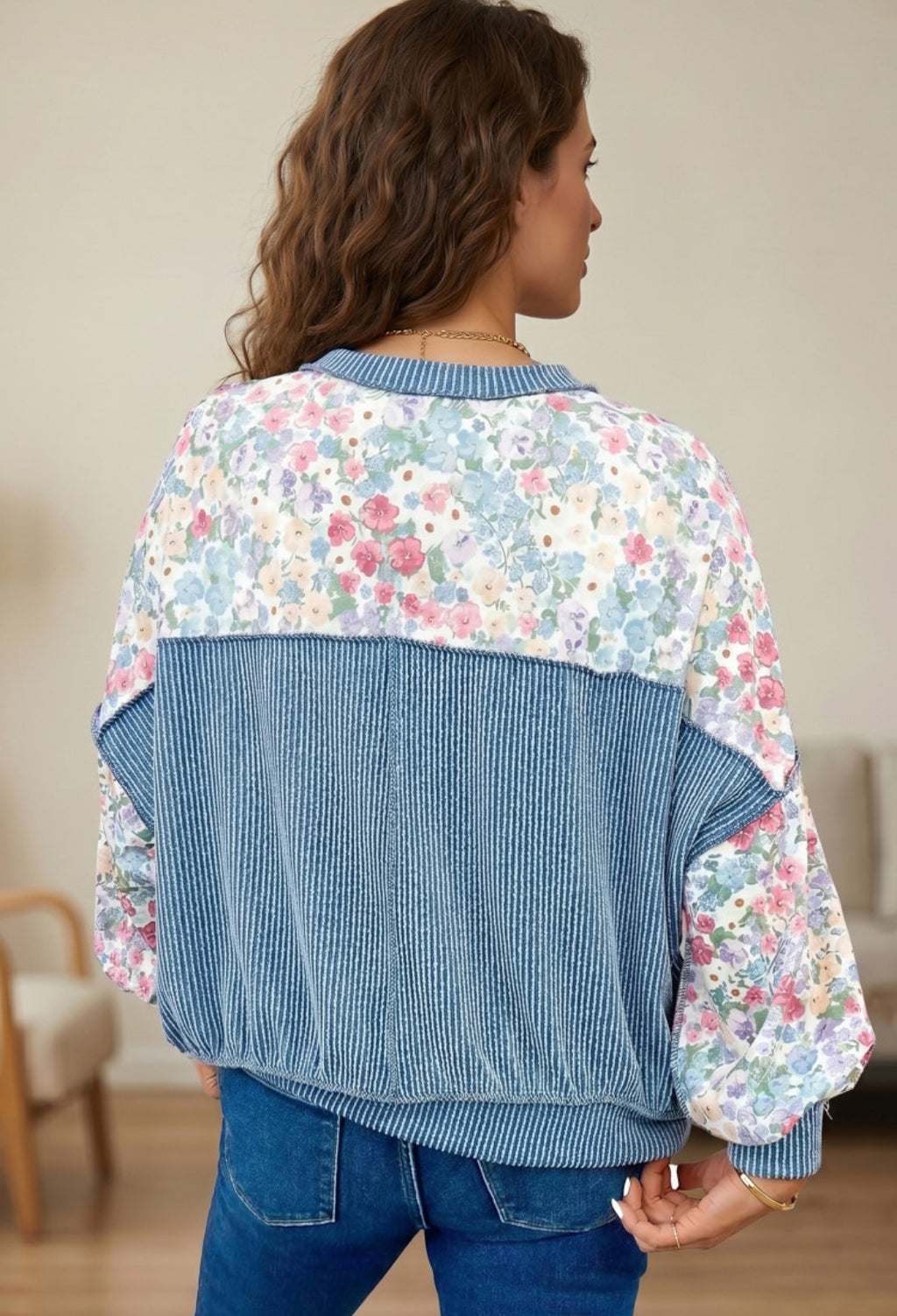 Floral Raised Ribbed Pullover *PREORDER*