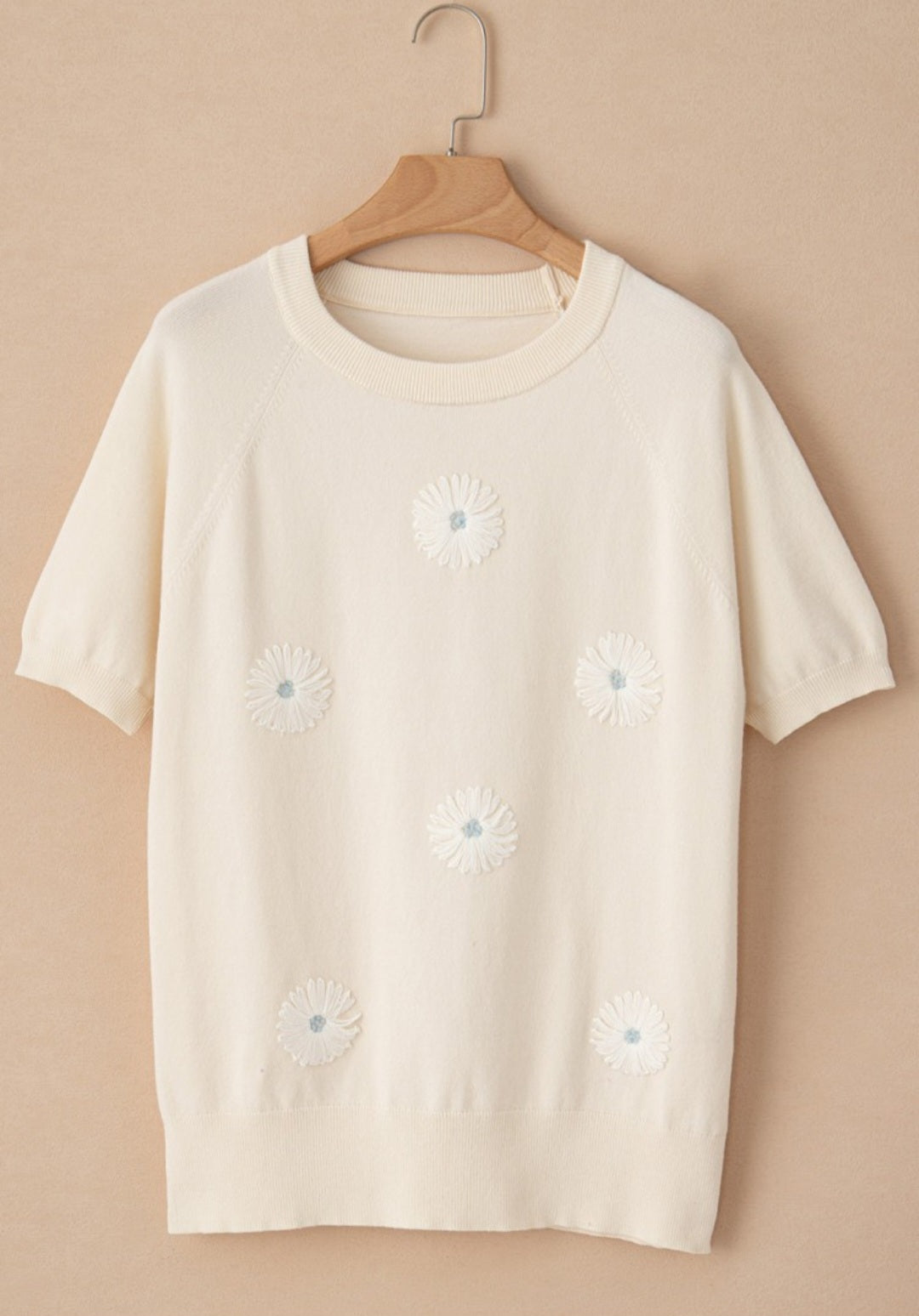 Short Sleeve Flower Stitch Sweater *PREORDER*