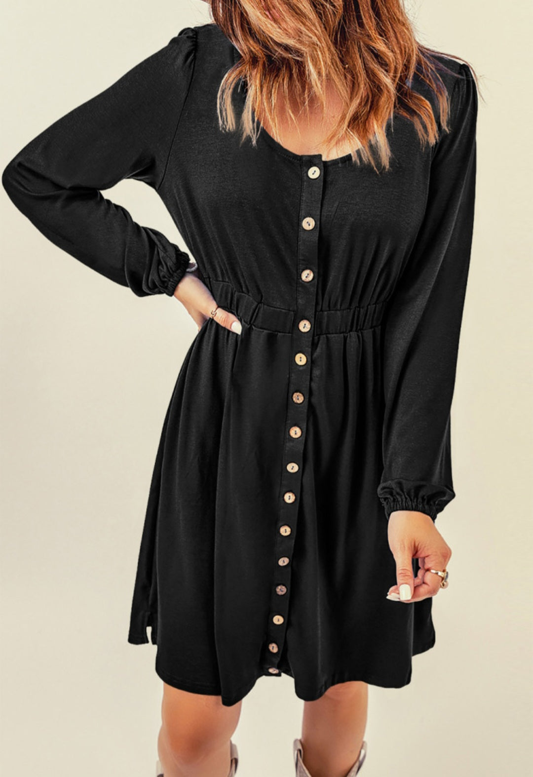 Highwaisted Long Sleeve Button Dress Black *PREORDER*