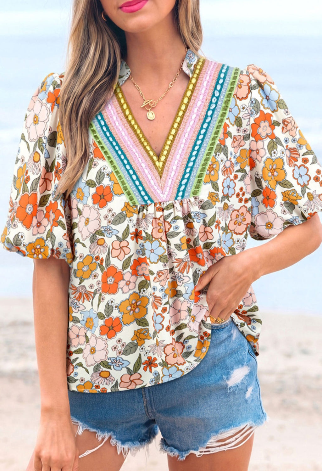 Boho Crochet Neckline Blouse S-XL *PREORDER*