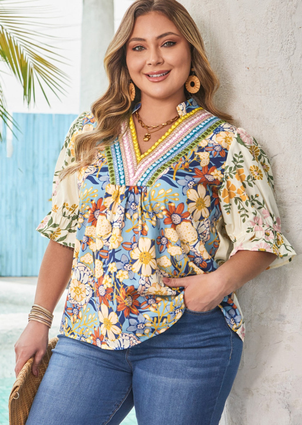 Boho Crochet Neckline Blouse 2X-4X *PREORDER*
