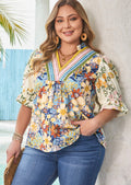 Boho Crochet Neckline Blouse 2X-4X *PREORDER*