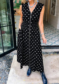 Polka Dot Smocked Waist Zip Up Maxi Dress *PREORDER*
