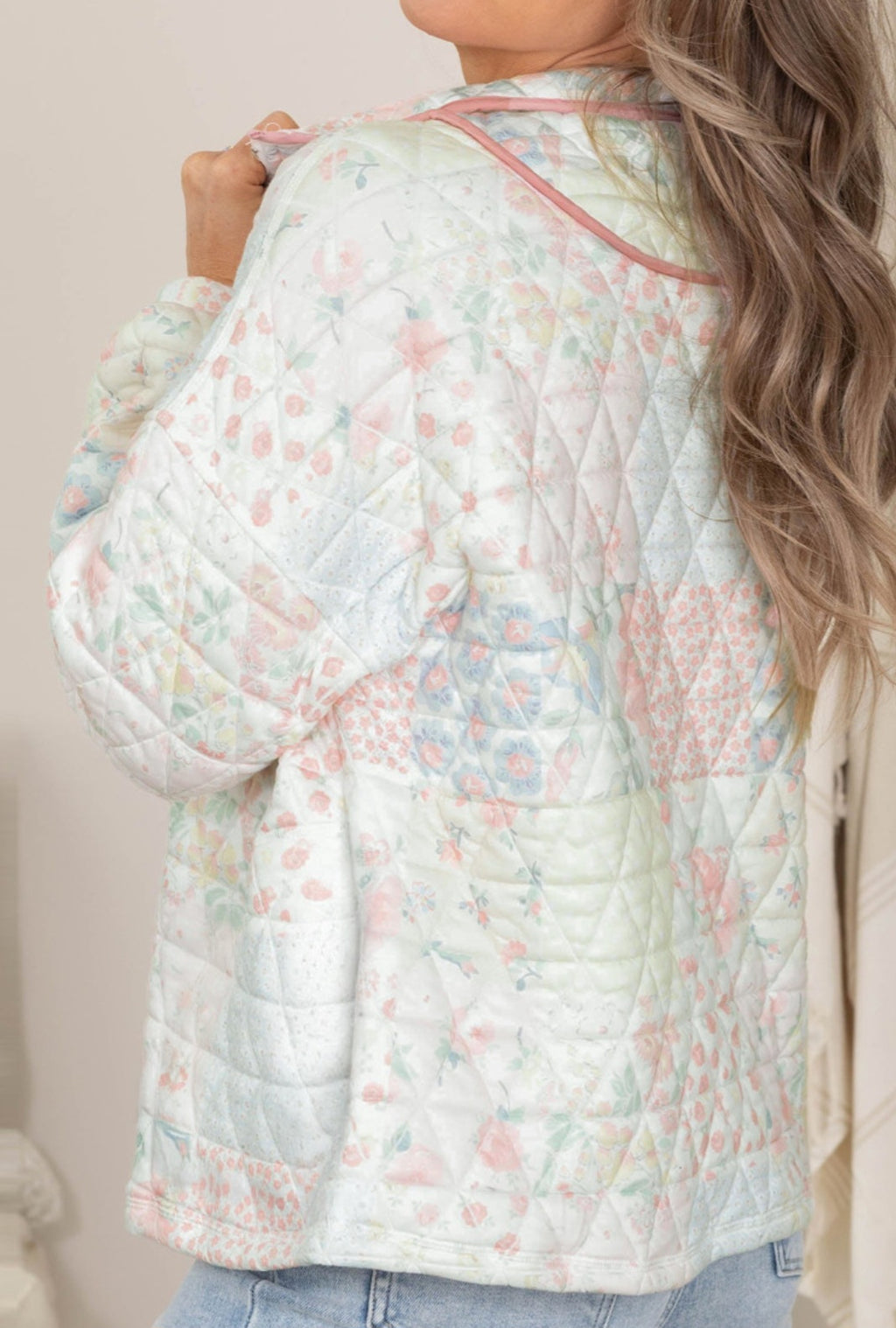 Quilted Floral Patchwork Zip Pullover *PREORDER*