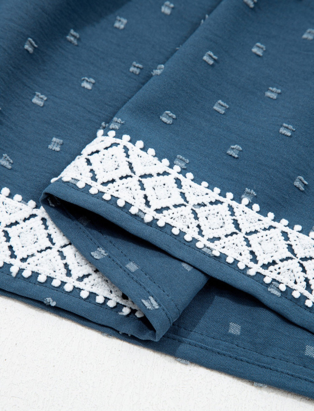 Dusky Blue Swiss Dot Smocked Bodice Midi Dress 1X-4X *PREORDER*