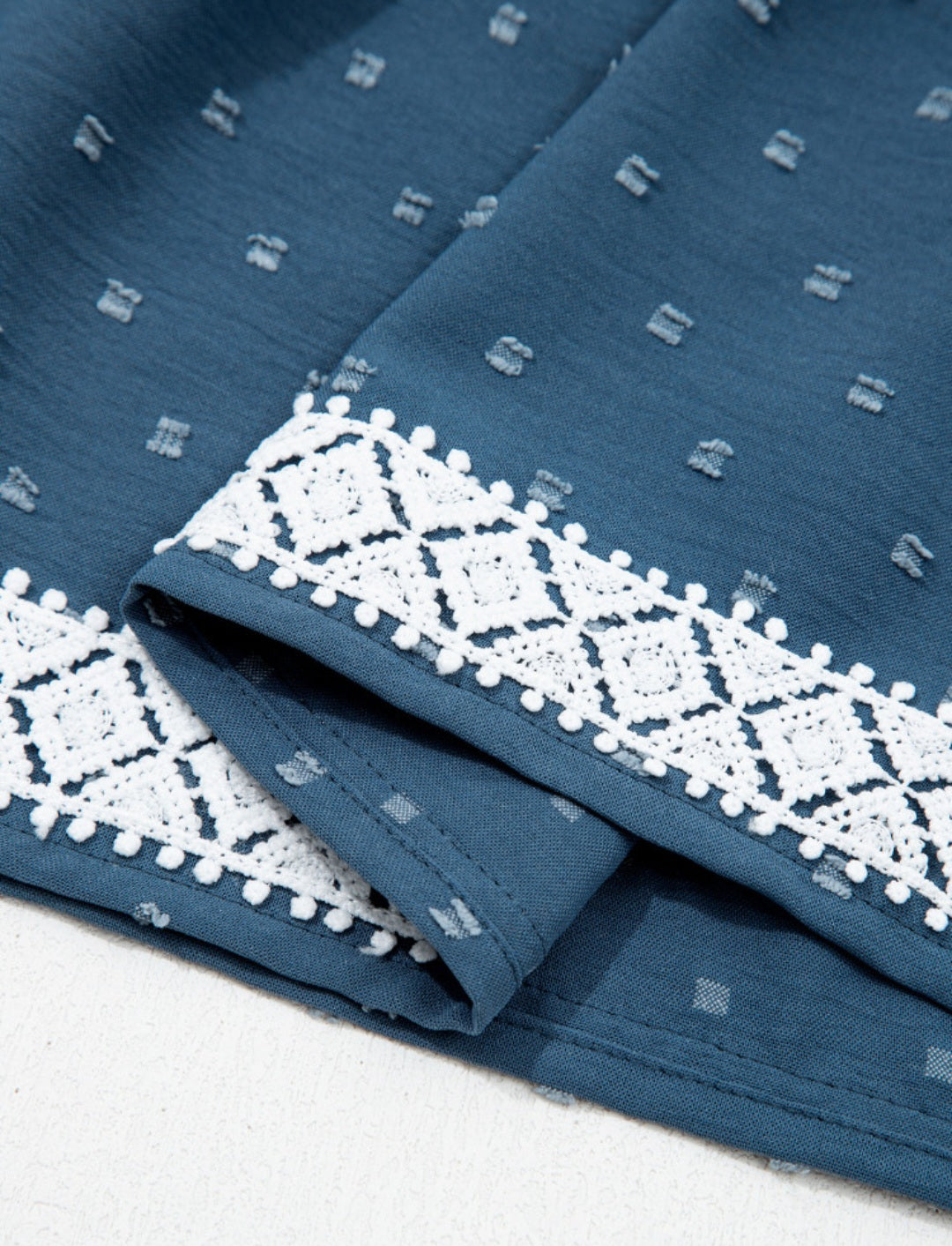 Dusky Blue Swiss Dot Smocked Bodice Midi Dress 1X-4X *PREORDER*
