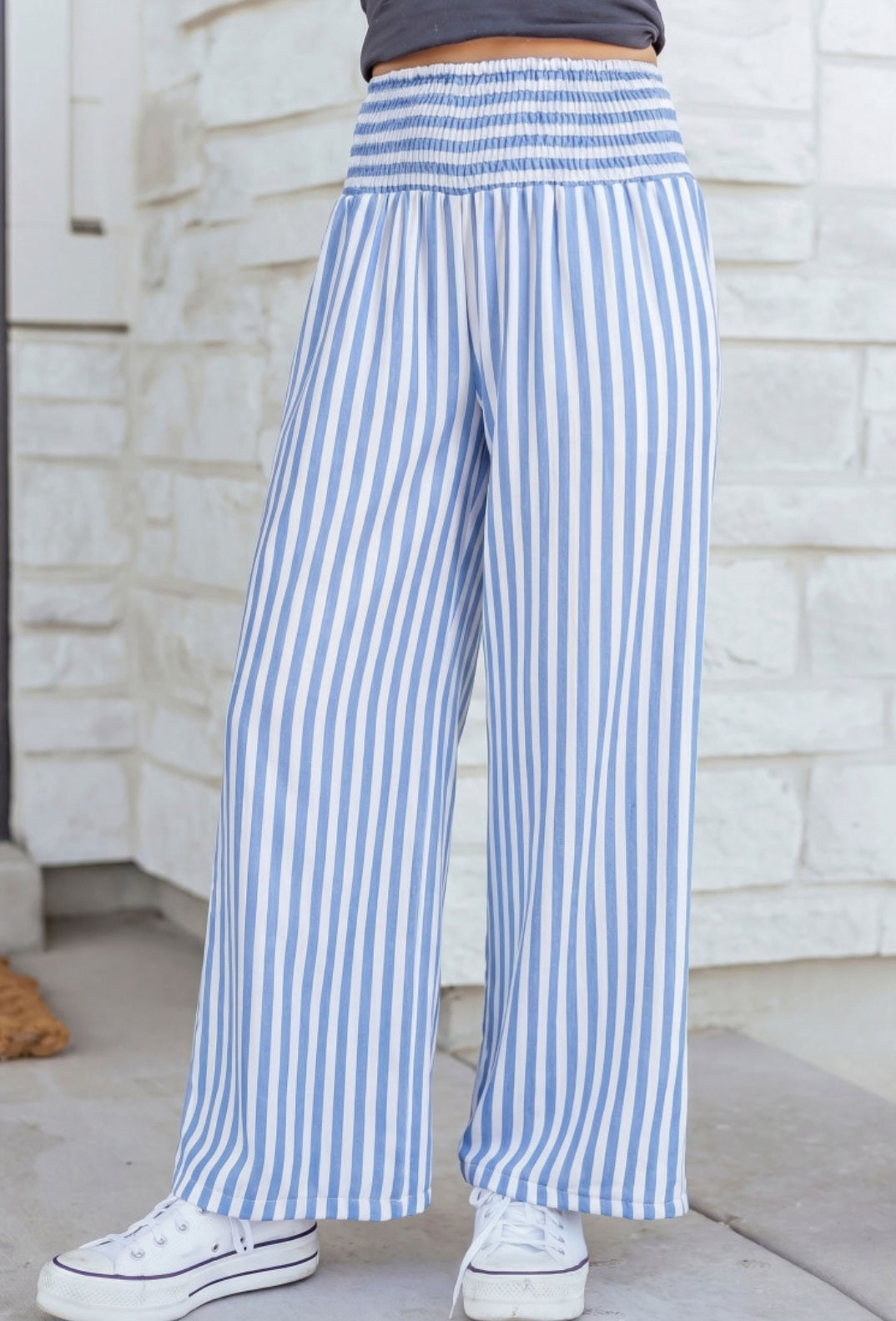 Sky Blue Stripe Smocked Waist Pant *PREORDER*