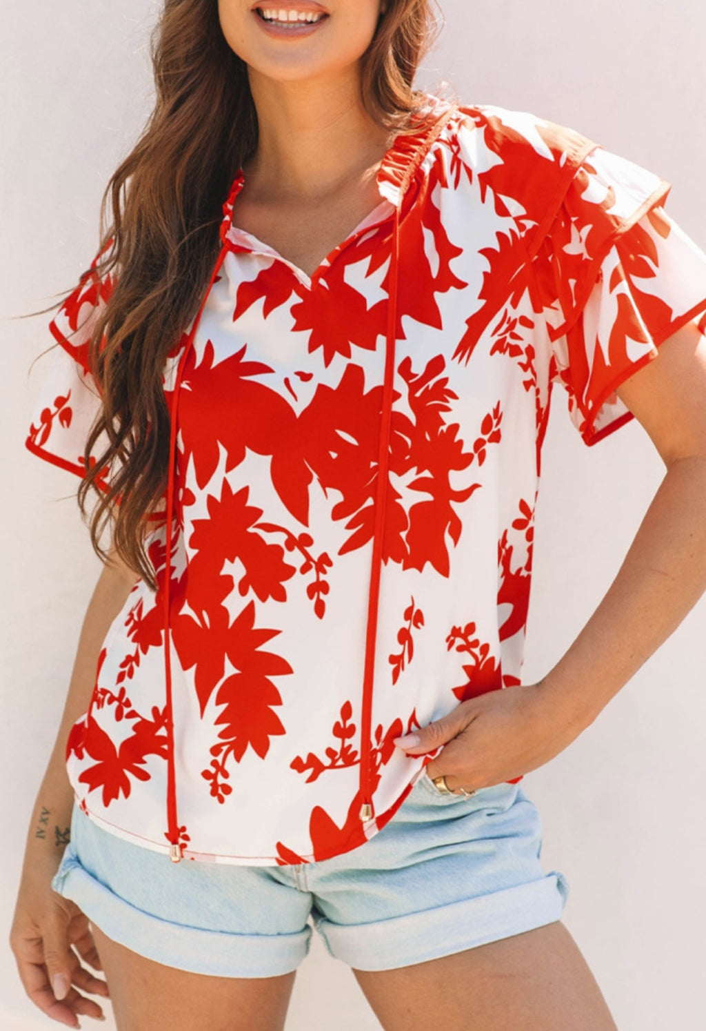 Red Leaf Ruffle Sleeve Blouse *PREORDER*