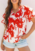 Red Leaf Ruffle Sleeve Blouse *PREORDER*