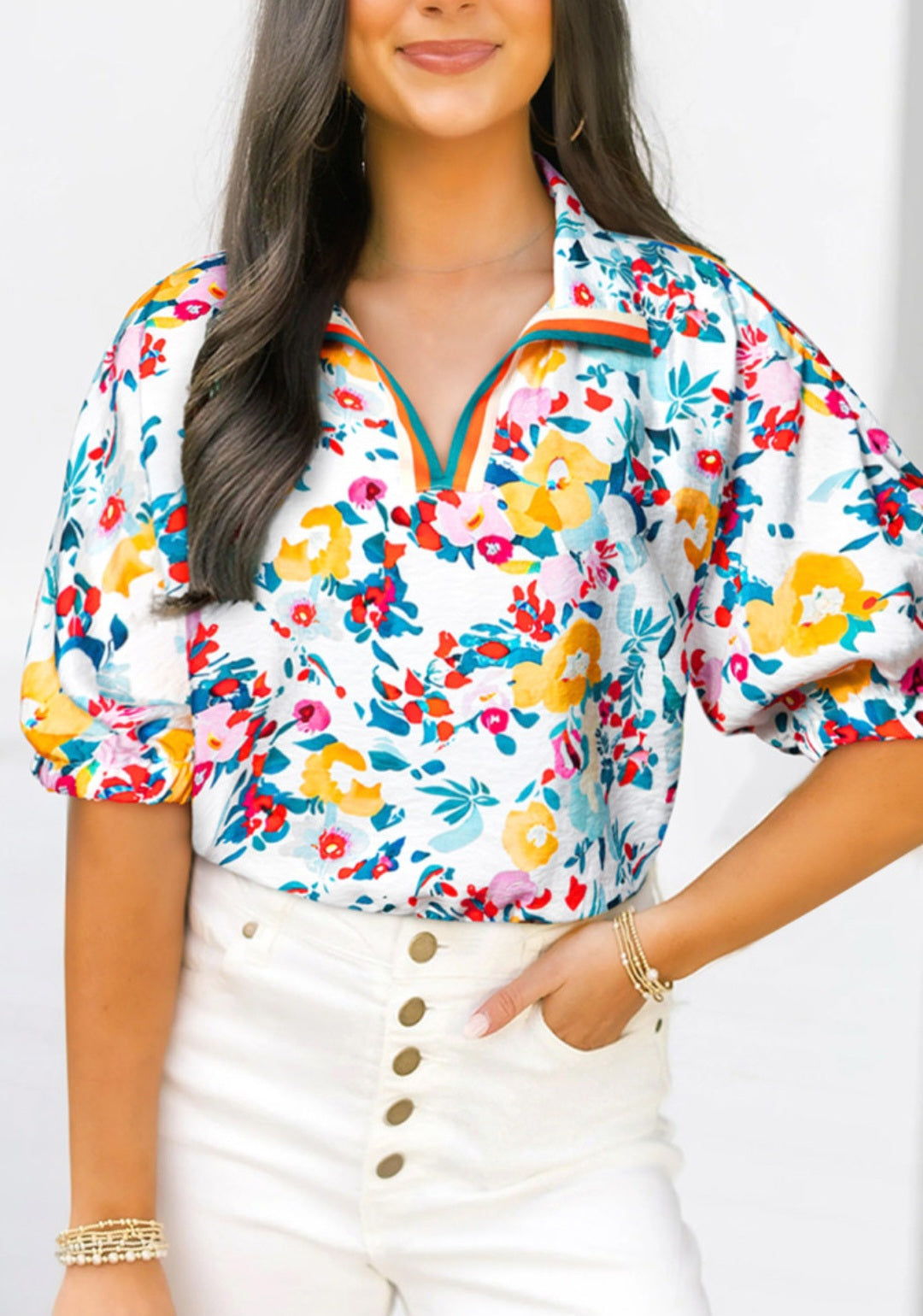 Summer Floral Puff Sleeve V-Neck *PREORDER*