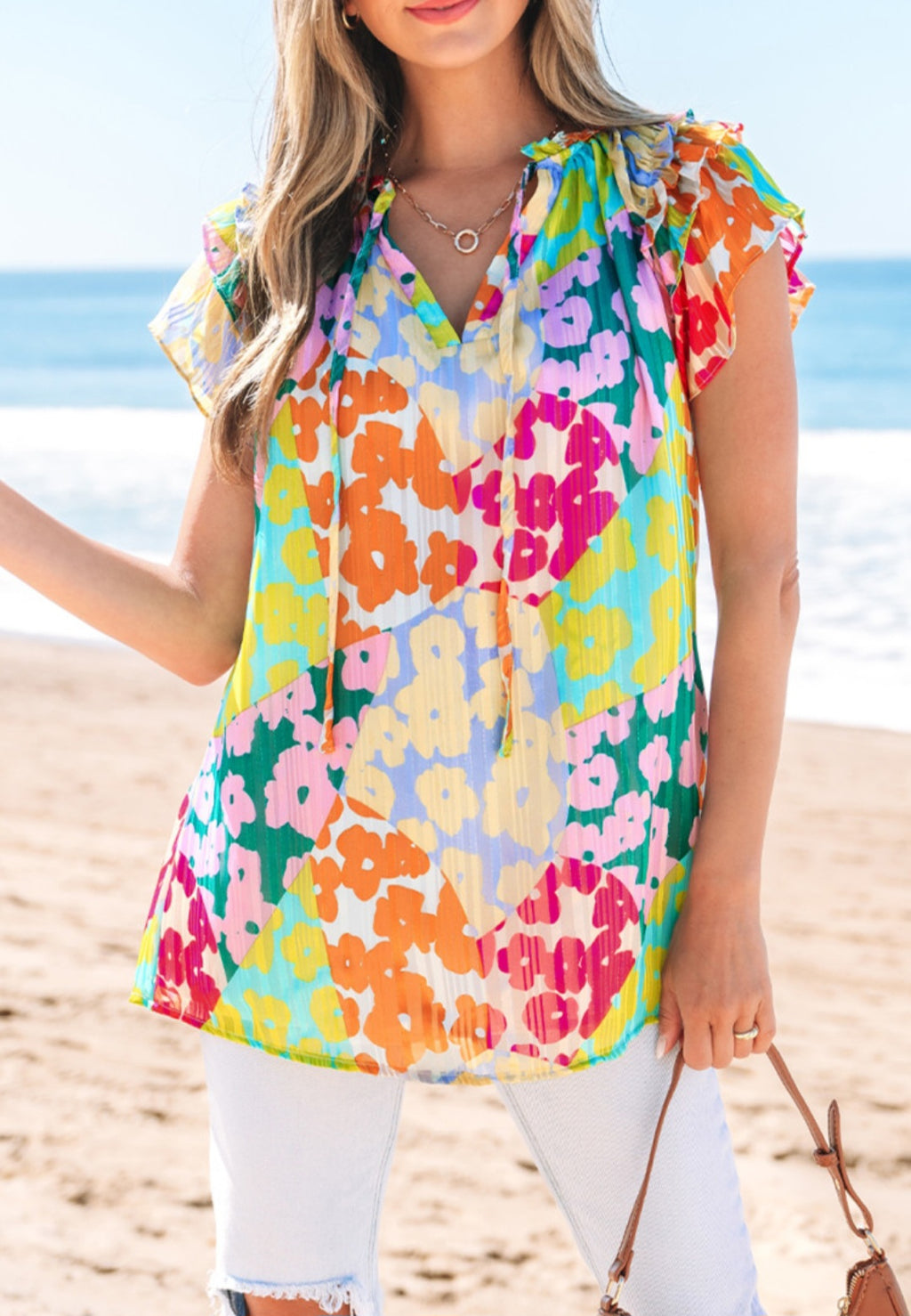 Colorful Leopard Flutter Sleeve Top *PREORDER*