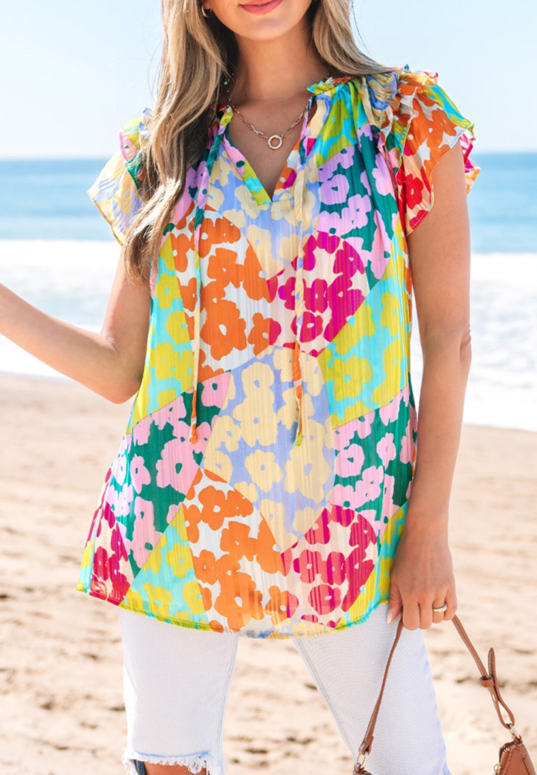 Colorful Leopard Flutter Sleeve Top *PREORDER*