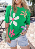 Bright Green Flower Short Sleeve Sweater *PREORDER*