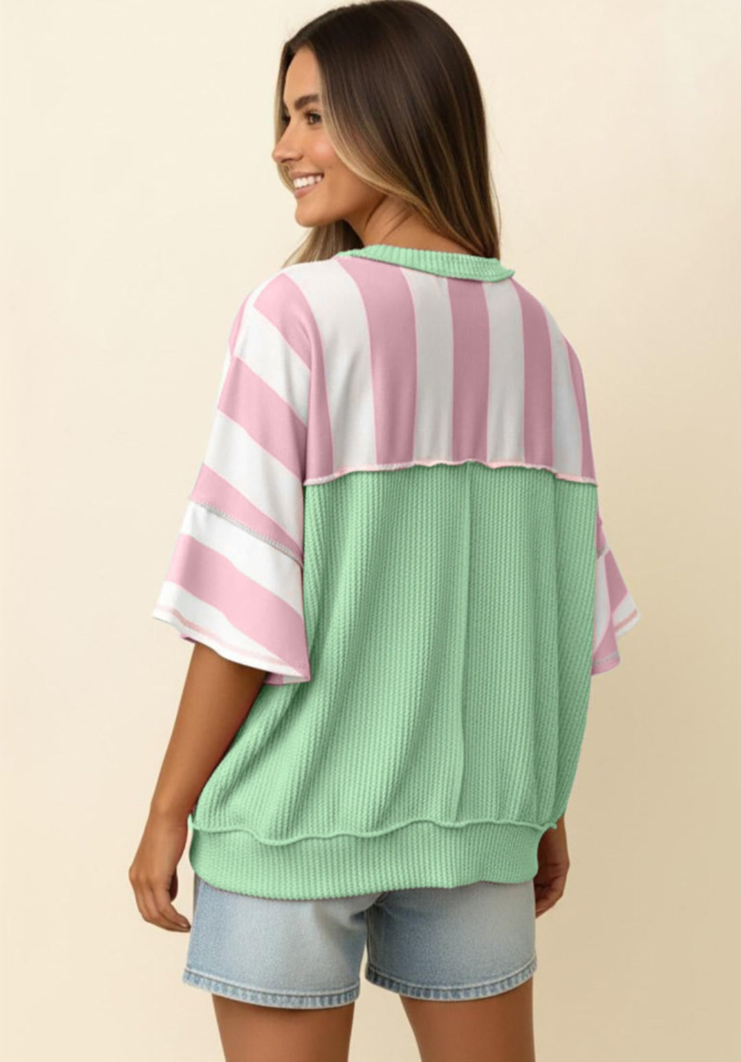Exposed Seam Pink Stripe Top *PREORDER*