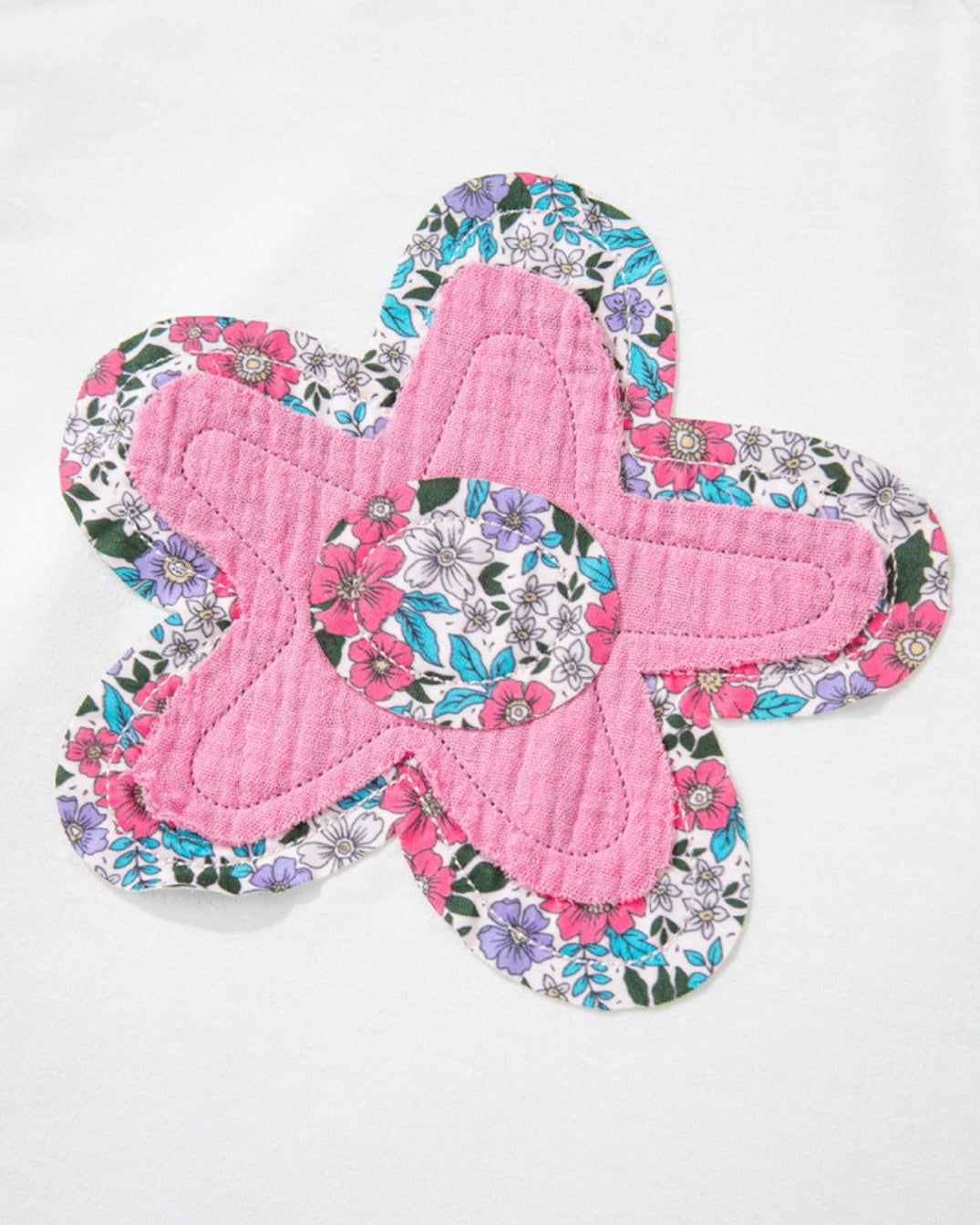 Floral Applique Notched Neck Top *PREORDER*