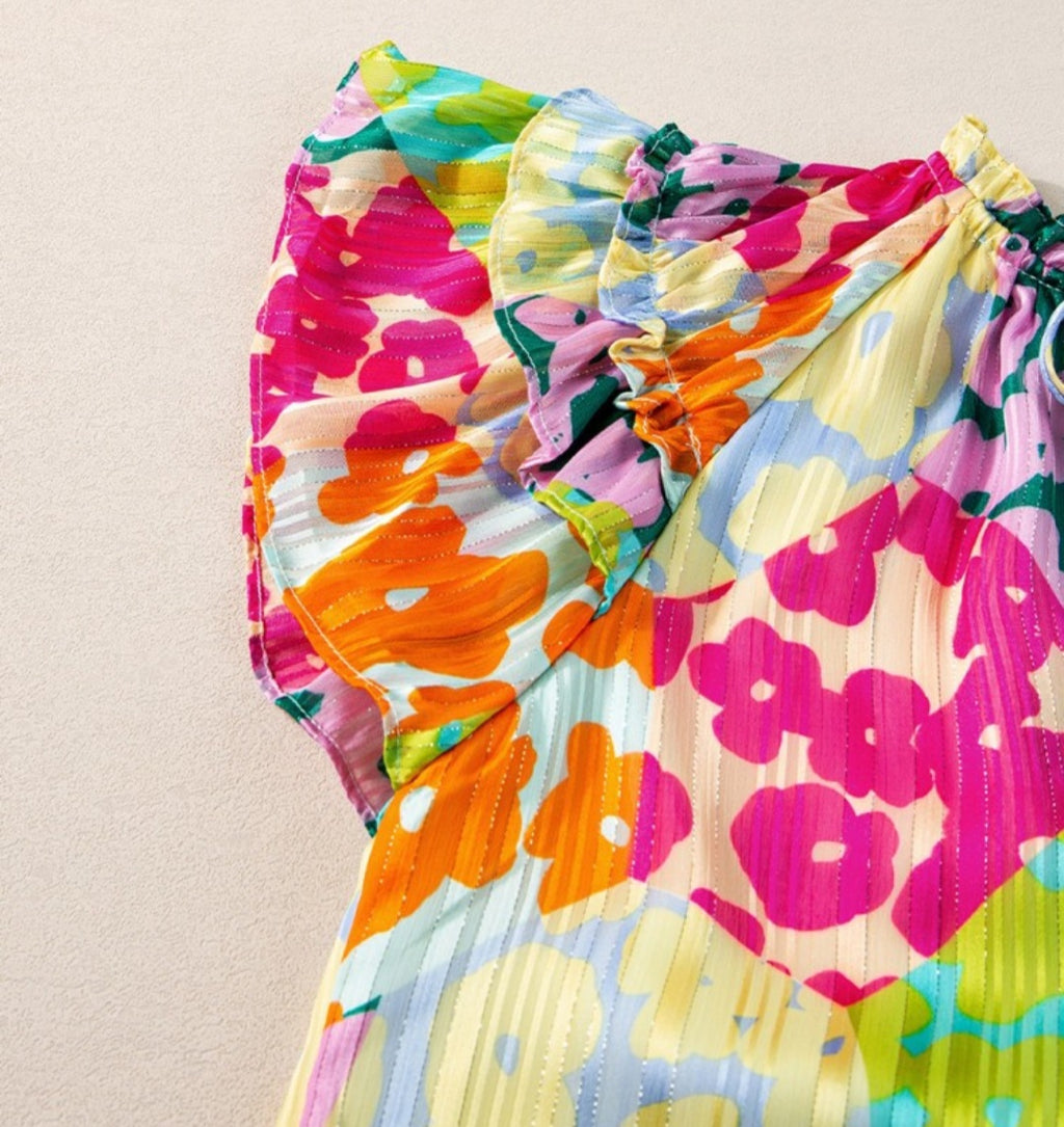 Colorful Leopard Flutter Sleeve Top *PREORDER*