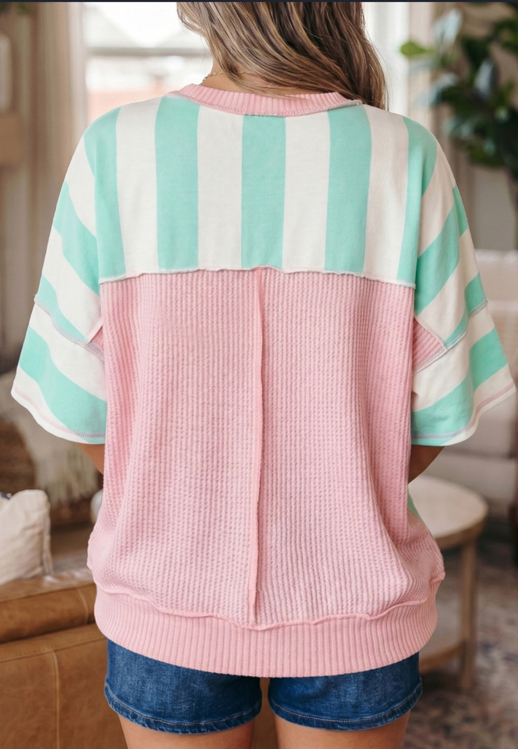 Exposed Seam Mint Stripe Top *PREORDER*