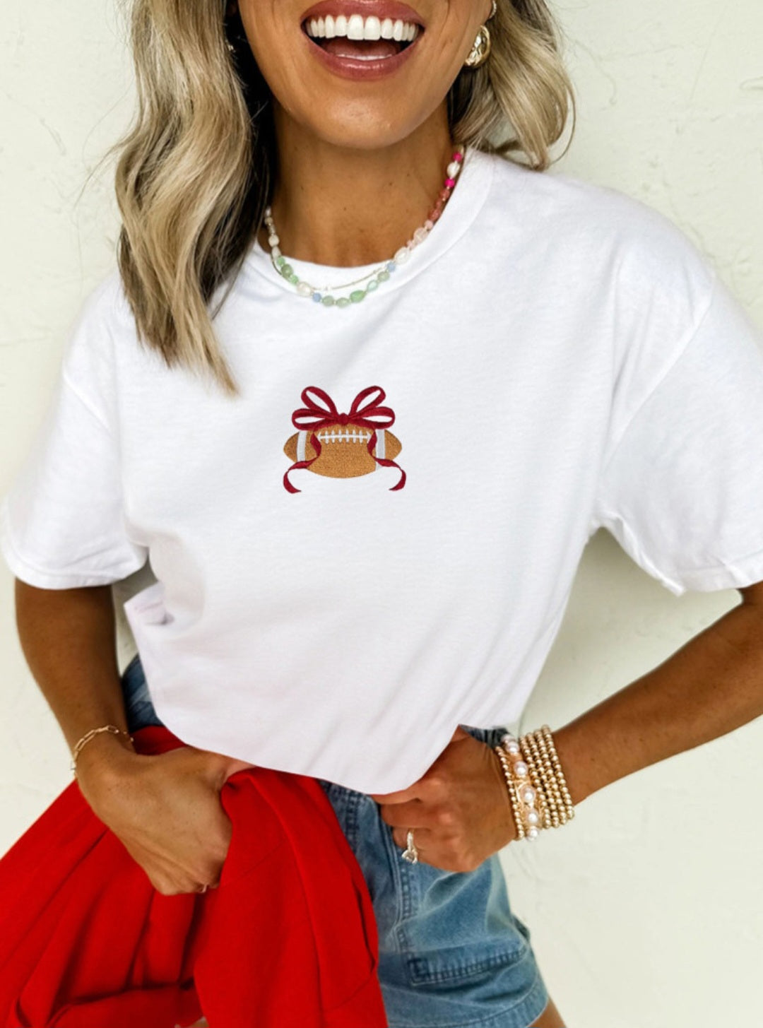 Embroidered Football Tri-Blend Tee *PREORDER*