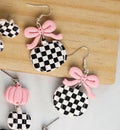 Checkered Pumpkin Bow Dangles