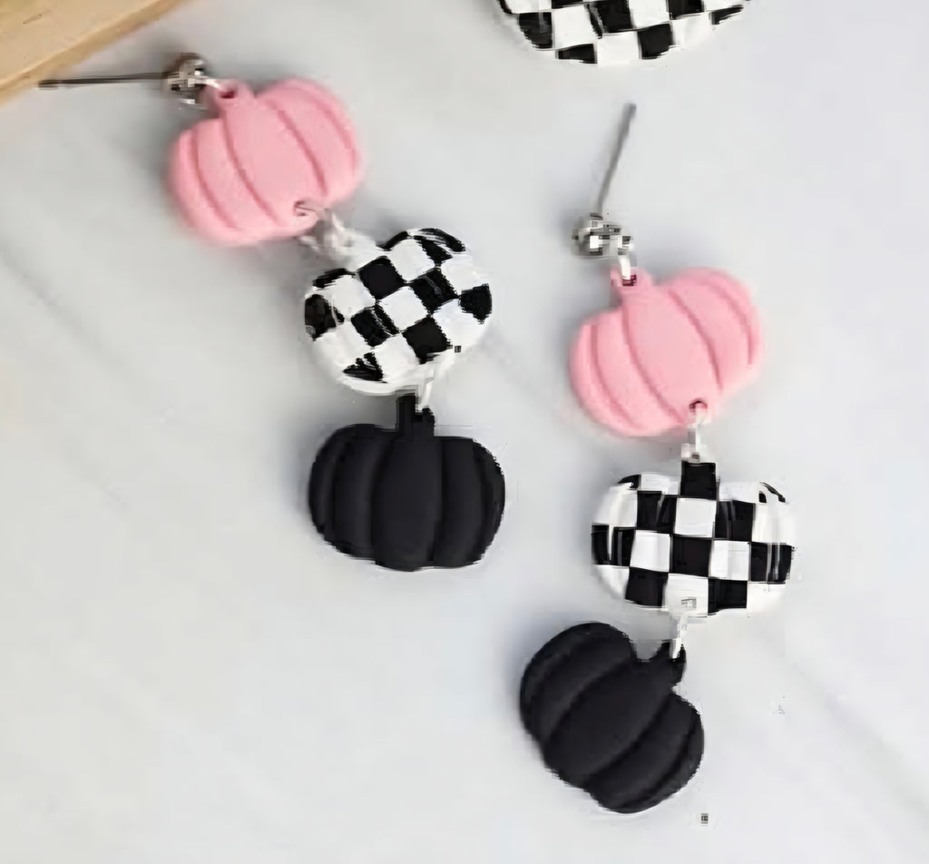 Checkered Pumpkin Trio Dangles