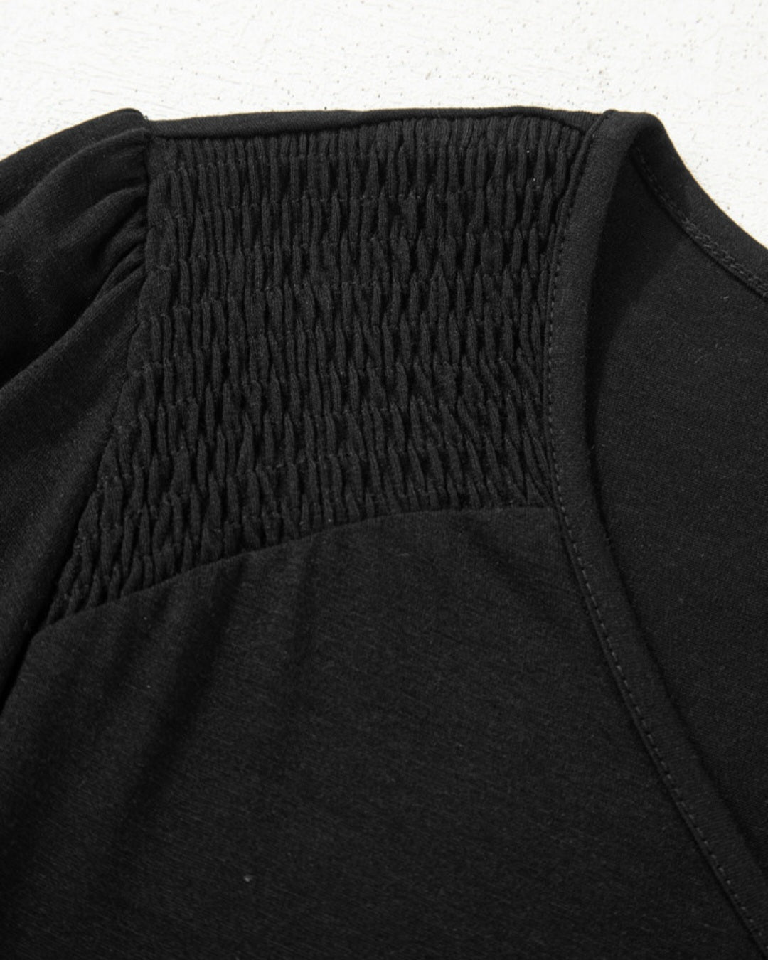 Smocked Shoulder LS Top Black *PREORDER*