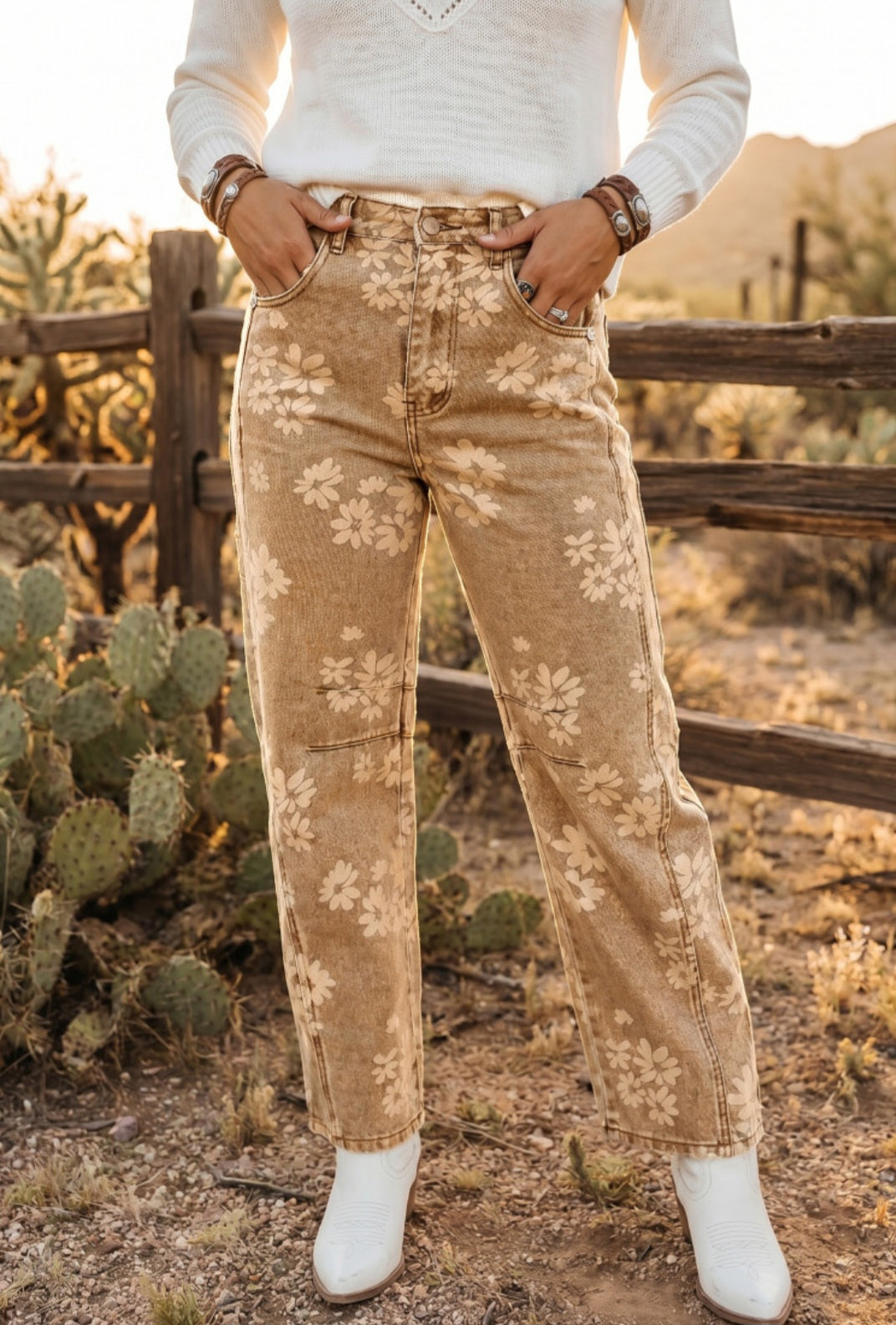 Khaki Floral Print Jean *PREORDER*