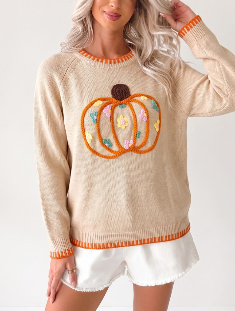 Floral Embroidered Pumpkin Sweater *PREORDER*