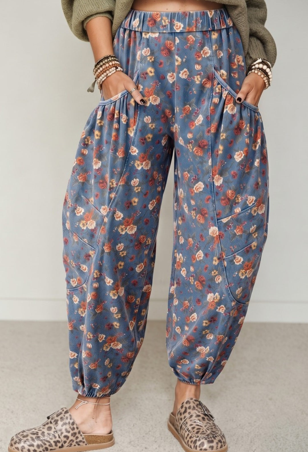 Pull-On Vintage Floral Barrel Jeans *PREORDER*
