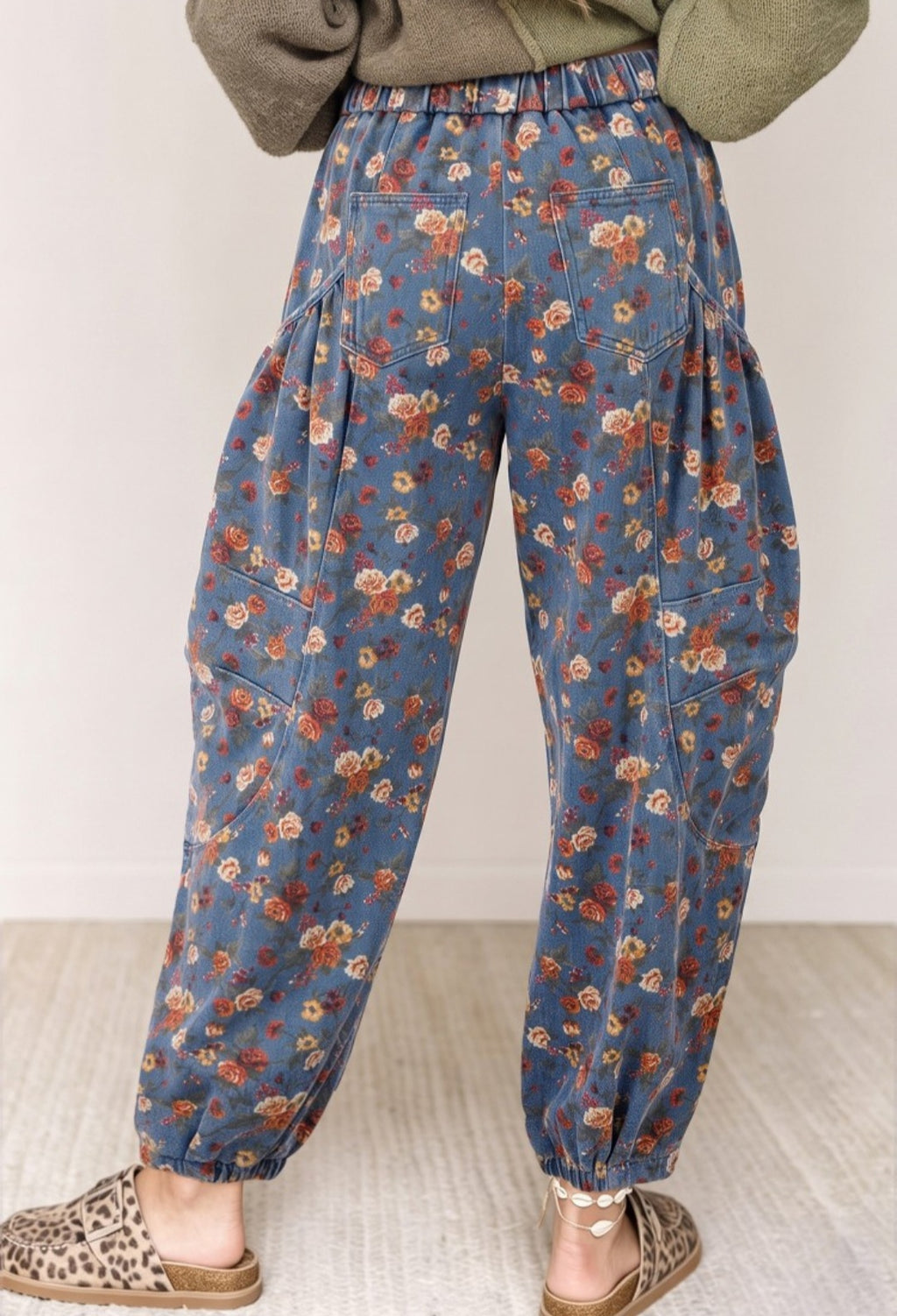 Pull-On Vintage Floral Barrel Jeans *PREORDER*