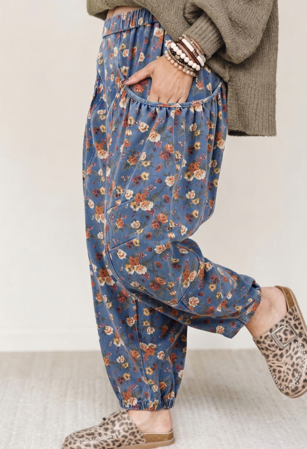 Pull-On Vintage Floral Barrel Jeans *PREORDER*